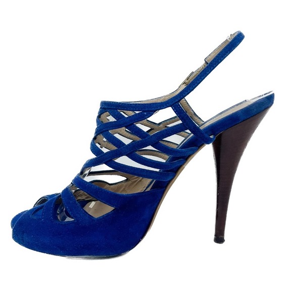 Fendi Royal Blue Suede Strappy Sling Back High Heel Platform Sandals size 39.5 - Picture 9 of 14